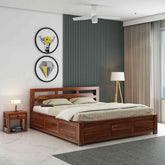 Zigzag Solid Sheesham Wood Bed With Box Storage (King Size, Natural Finish)